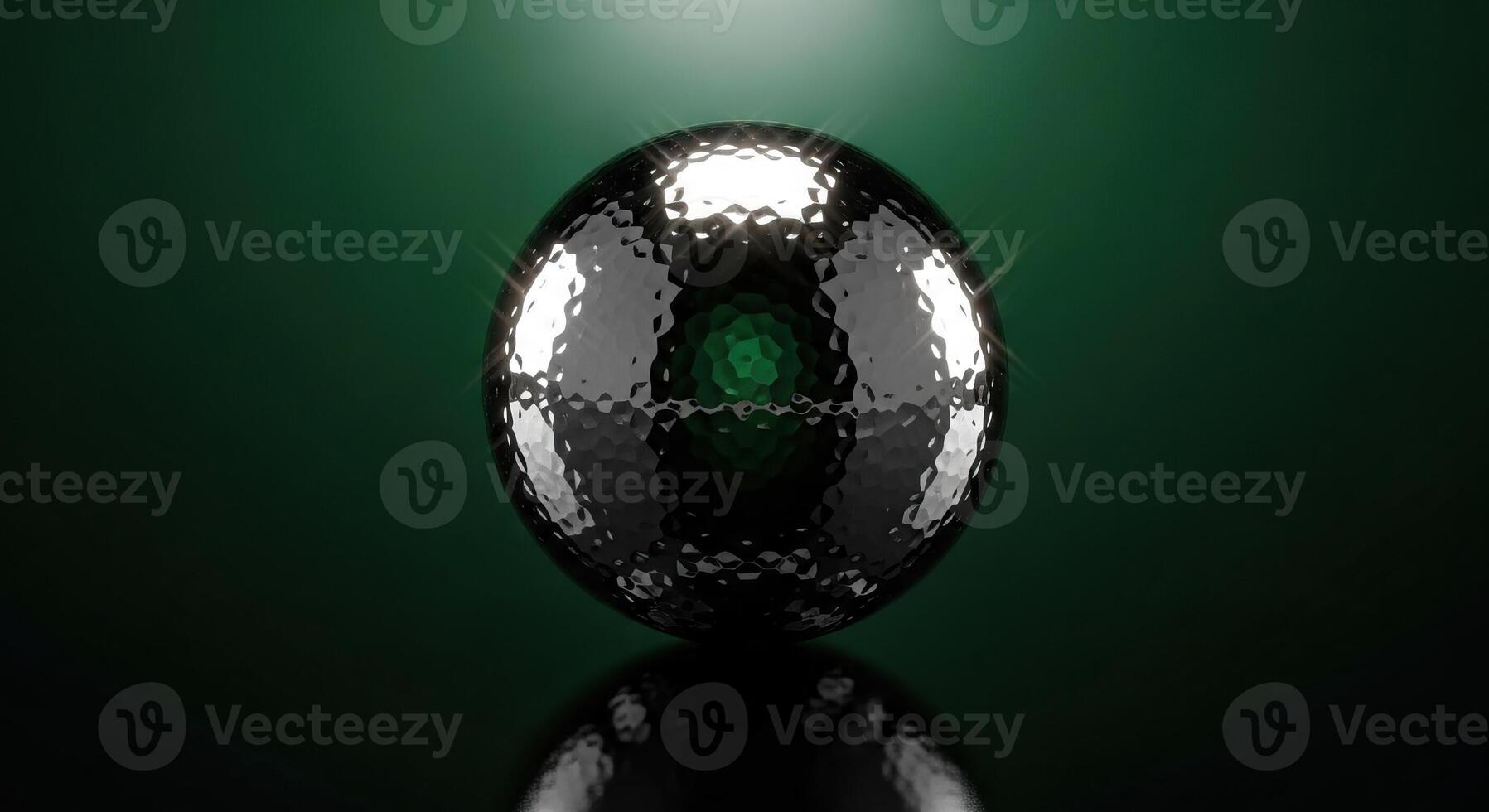 Shimmering Textured Chrome Sphere on Emerald Green Background Abstract 3D Render for Modern Design Concepts photo