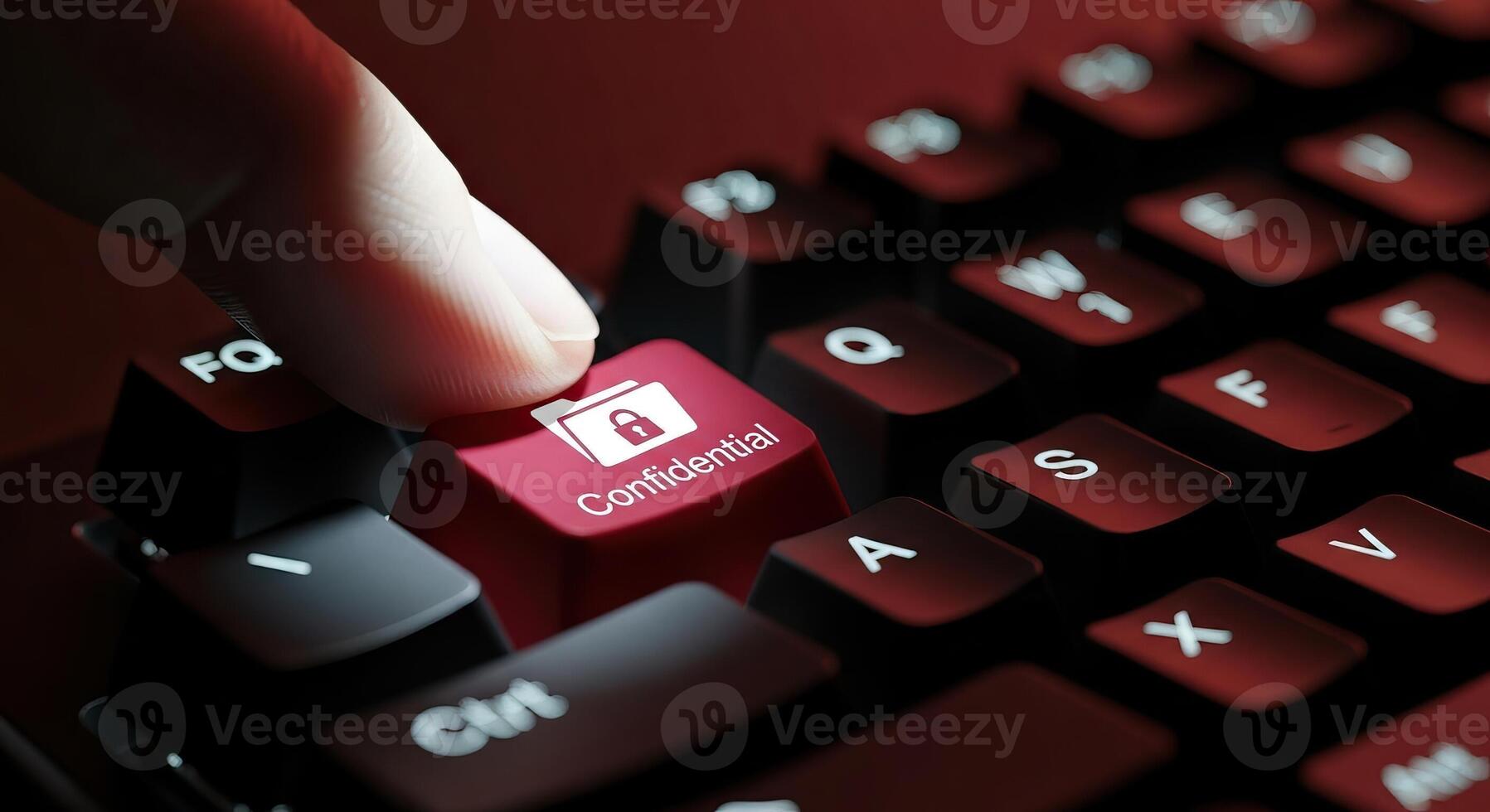 Cybersecurity Concept Finger Pressing Confidential Key on Keyboard for Data Protection and Digital Privacy photo