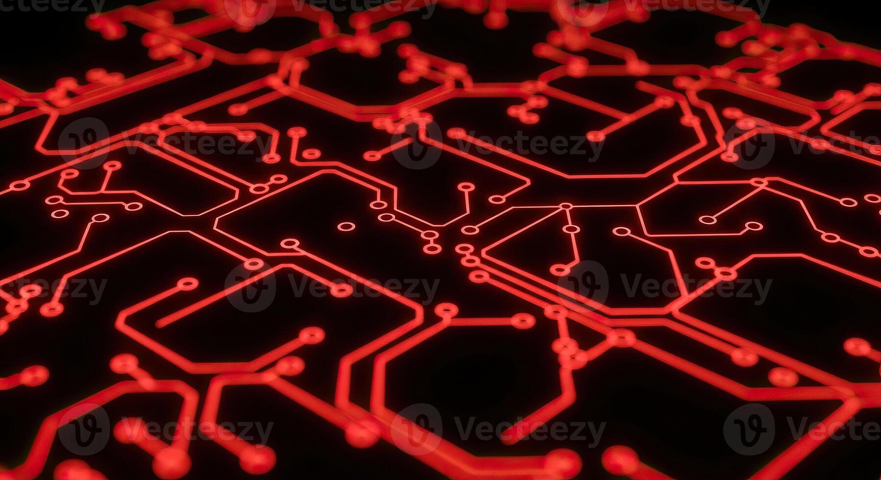 Abstract Red Circuit Board Grid Technology AI Big Data Global Network Design photo