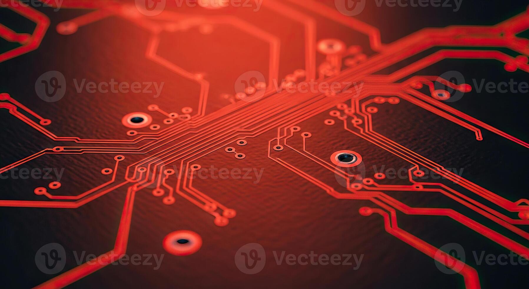 Red Glowing Circuit Board Macro Digital Technology Data Network Background photo