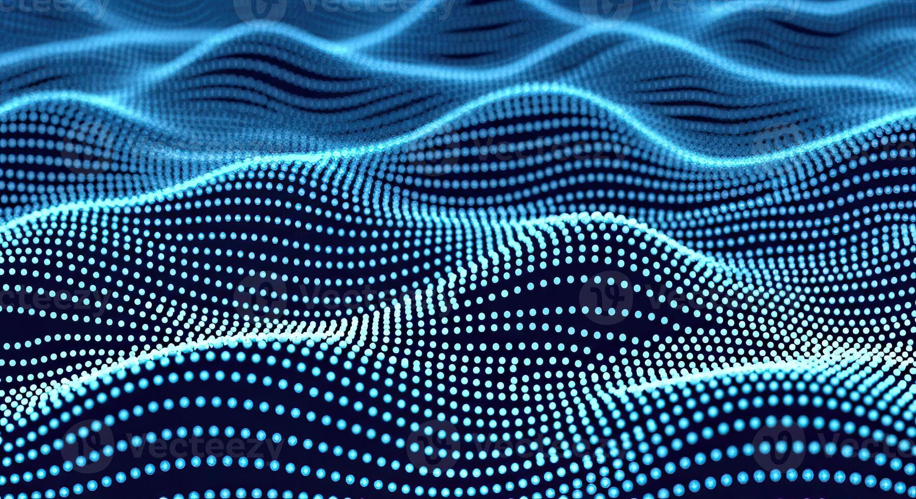 Abstract Digital Wave Background of Blue Glowing Dots Technology Data Network Visualization photo