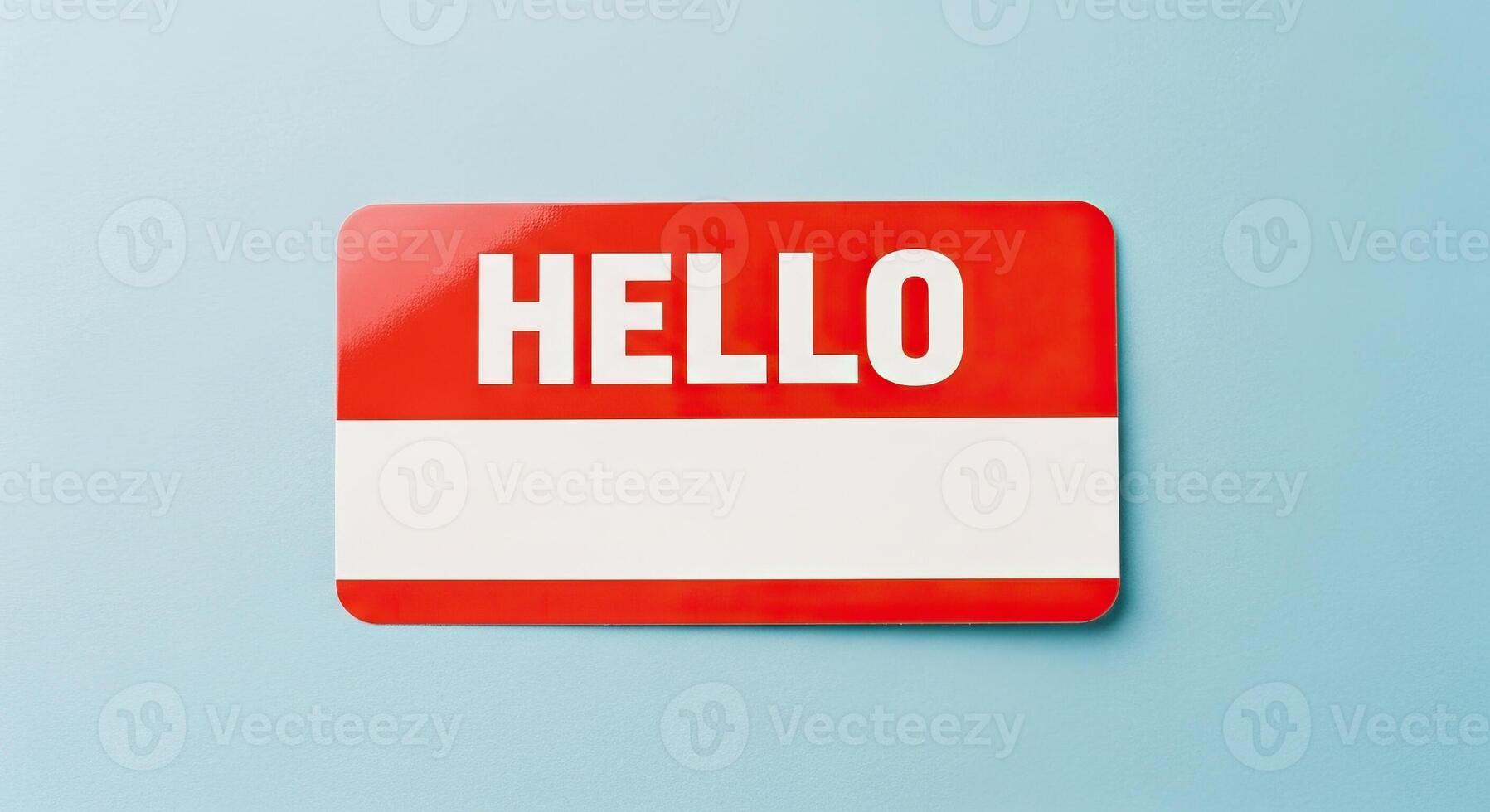 Hello Name Tag on Blue Background for Events Networking Introductions and Icebreakers photo