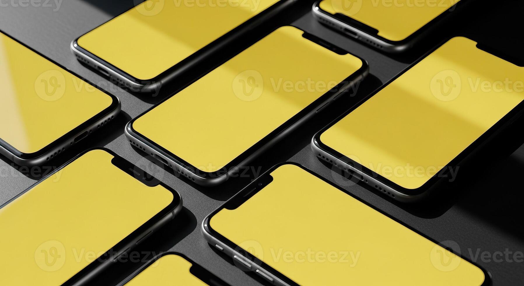 Modern Mobile Phone Mockups with Yellow Screens for App UI UX Design and Development photo