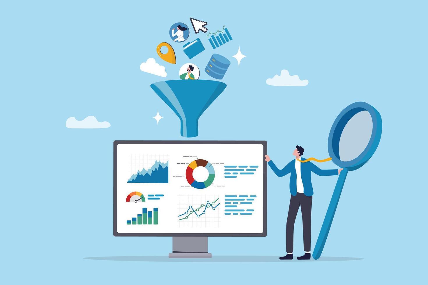 Businessman analyzing data with visuals vector