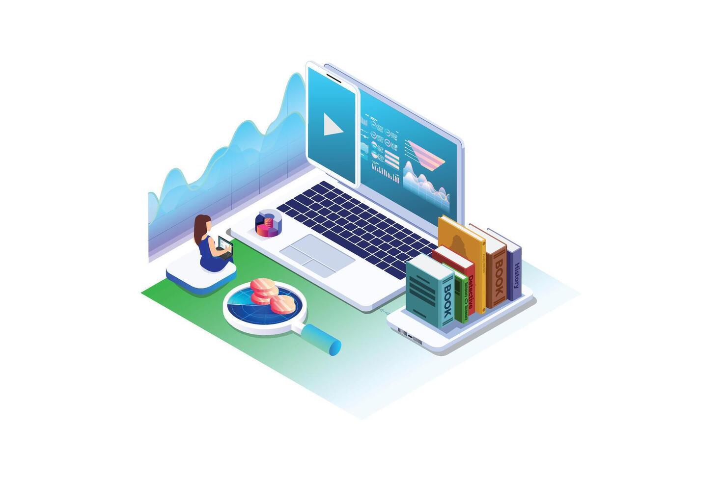 Laptop and data visualization illustration vector