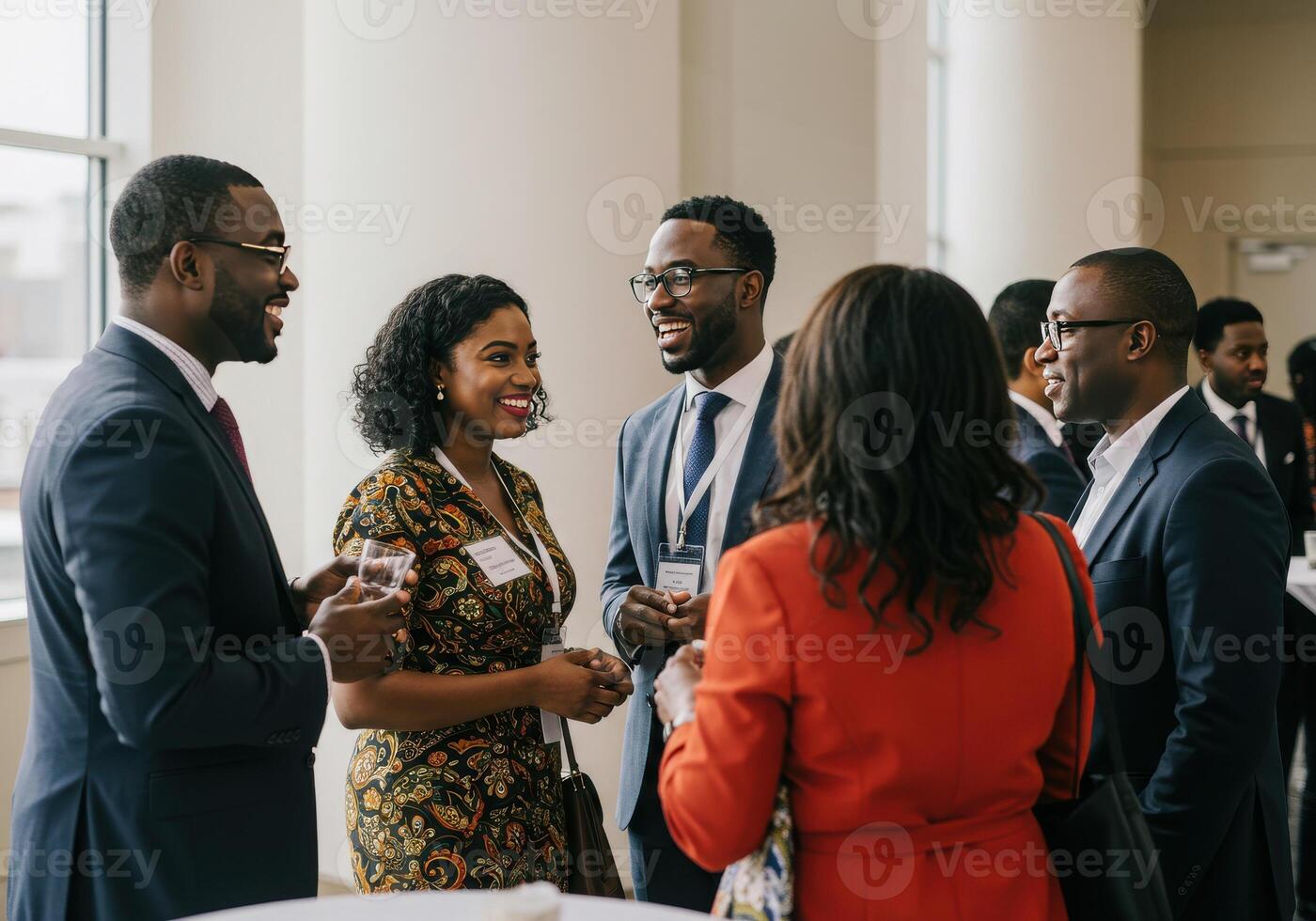 A group of business people talking at a networking event photo