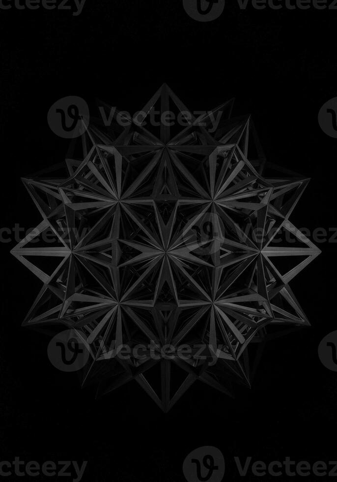 Intricate dark geometric structure creating stunning abstract patterns and modern architectural forms on a black backdrop photo