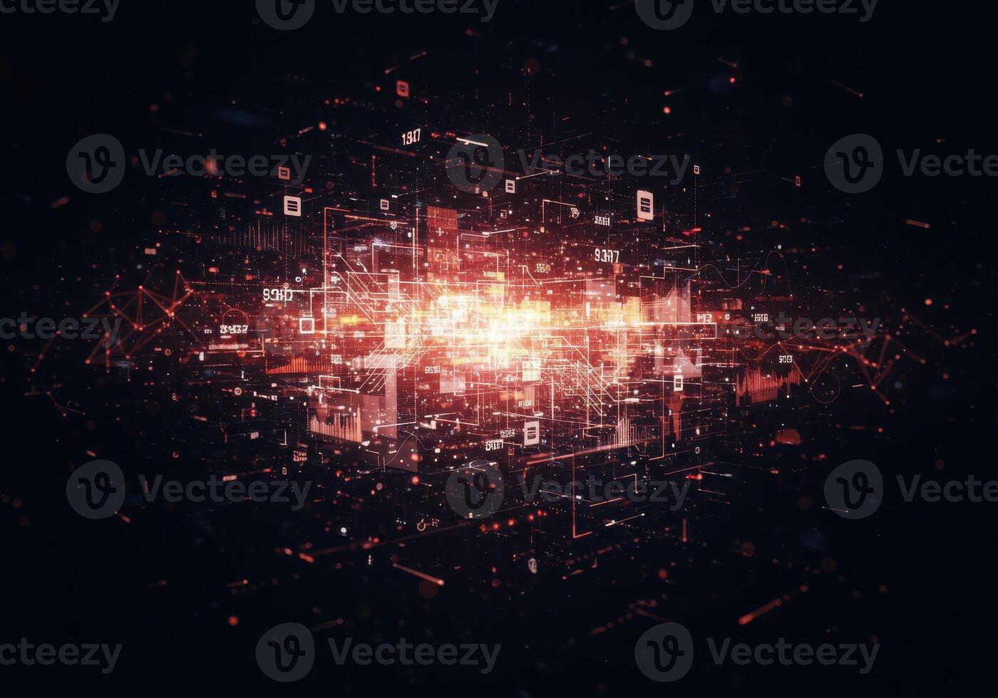 Dynamic digital network with glowing data streams and complex connections, perfect for technology and innovation themes photo