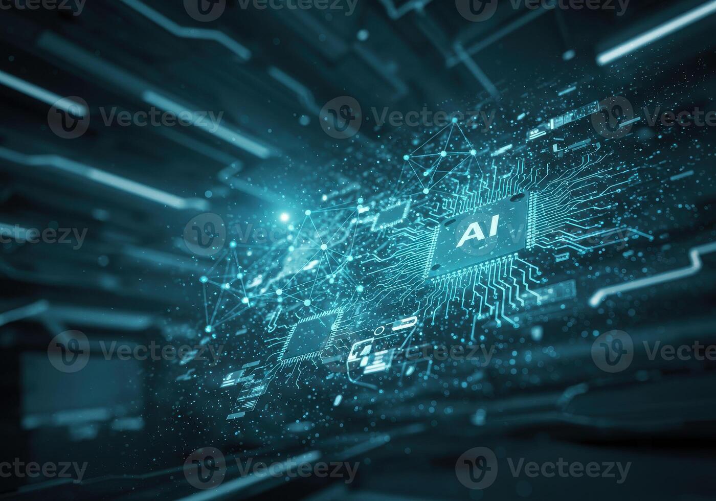 Explore the cutting edge of artificial intelligence, showcasing dynamic circuits and digital networks for futuristic innovation and advanced technology concepts. photo