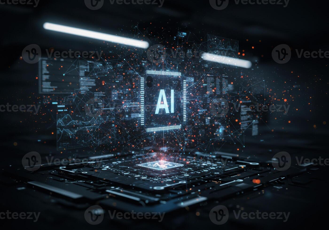 Stunning AI chip visualization showcases complex data networks and futuristic technology powering innovation and digital transformation photo