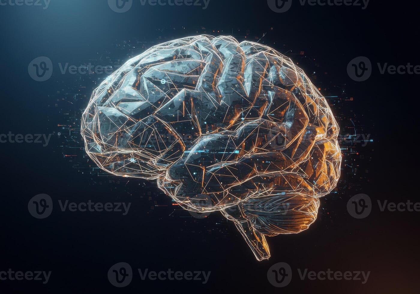 Stunning digital brain illustration with glowing neural network connections symbolizing AI innovation and future technology concepts photo