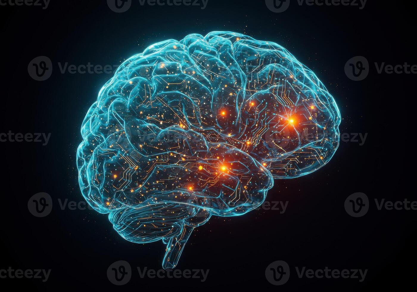 Dynamic digital brain pulsates with vibrant energy, showcasing futuristic neural network and advanced technology concept. photo