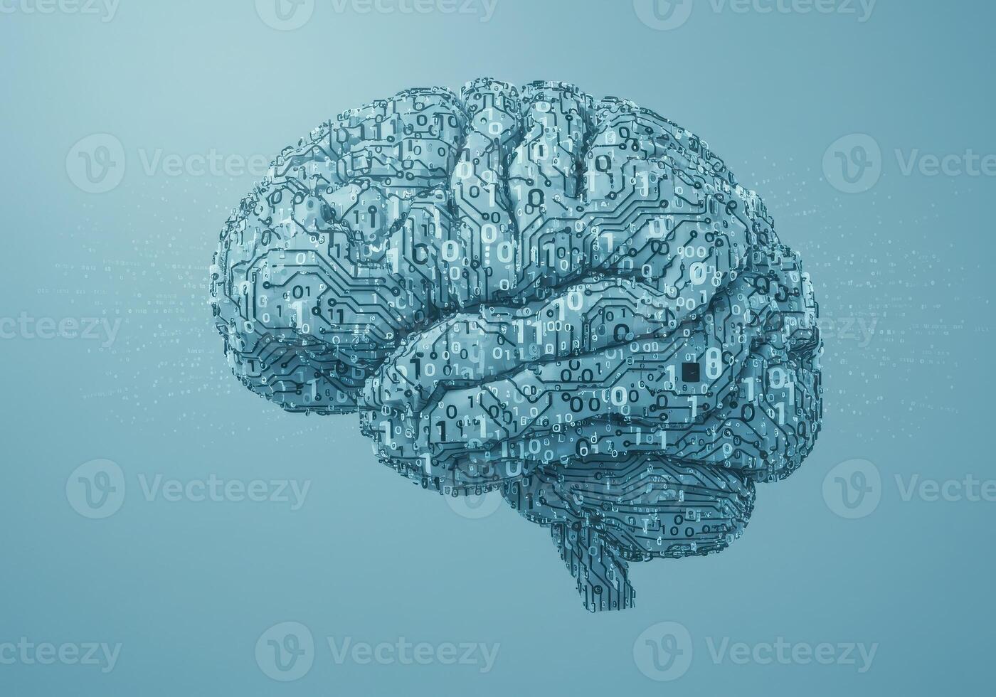 Stunning digital brain concept with binary code and circuit board patterns symbolizing artificial intelligence, innovation, and future technology advancements photo