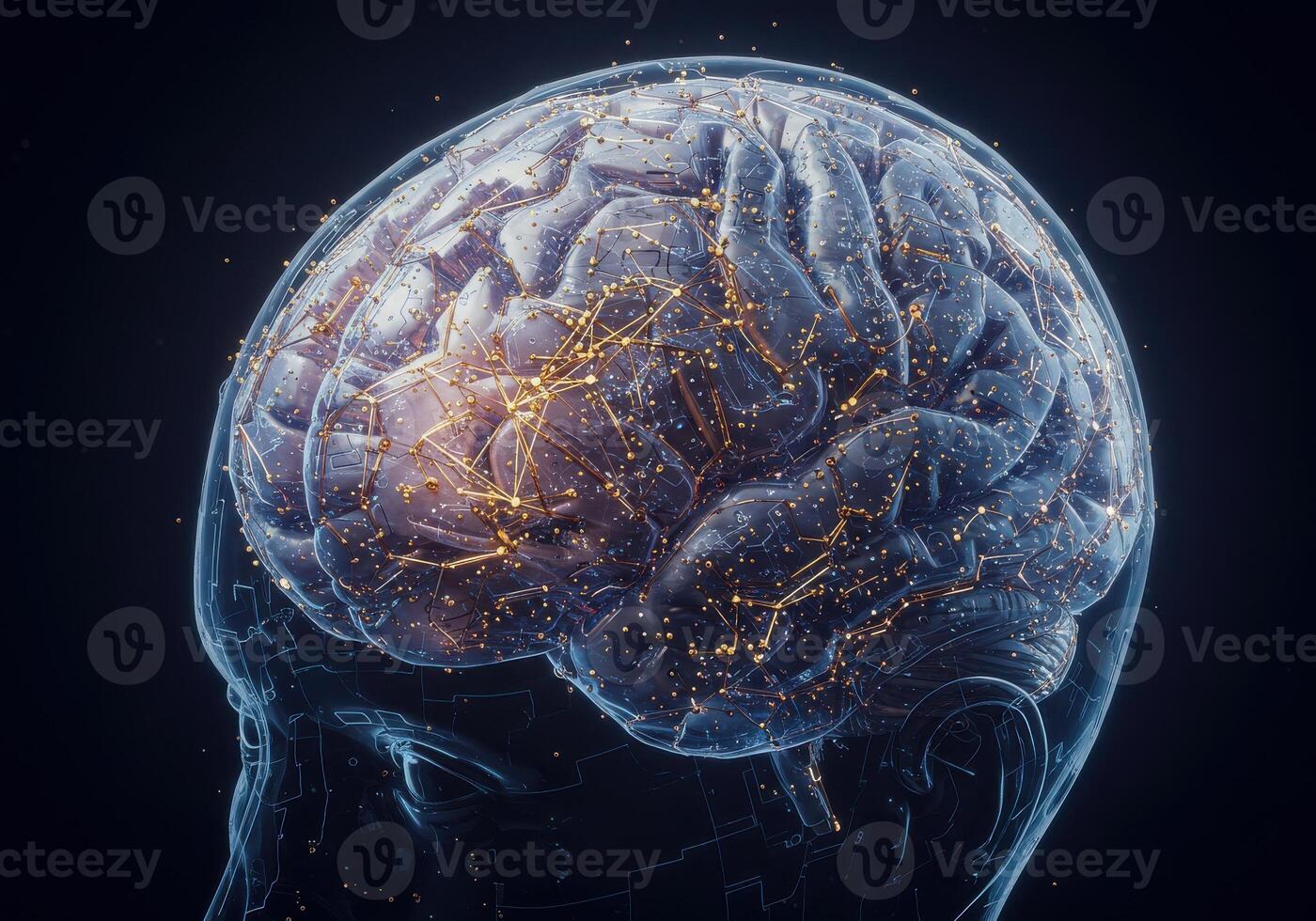 Stunning digital brain visualization with glowing neural network connections symbolizing advanced AI, data science, and complex thought processes photo