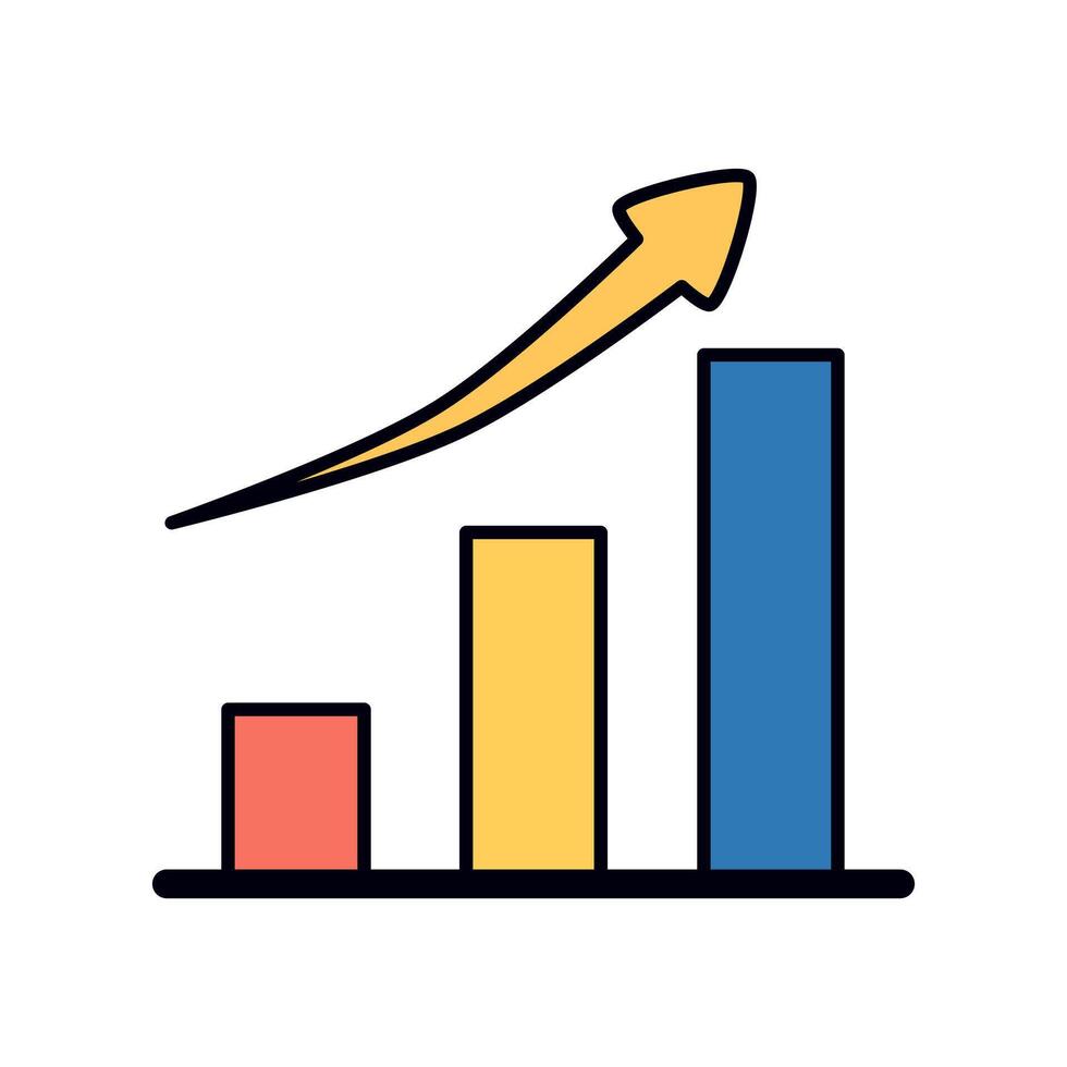 Upward Progression Chart with Color Gradient Columns and Arrow Indicating Sales Increase or Market Expansion vector