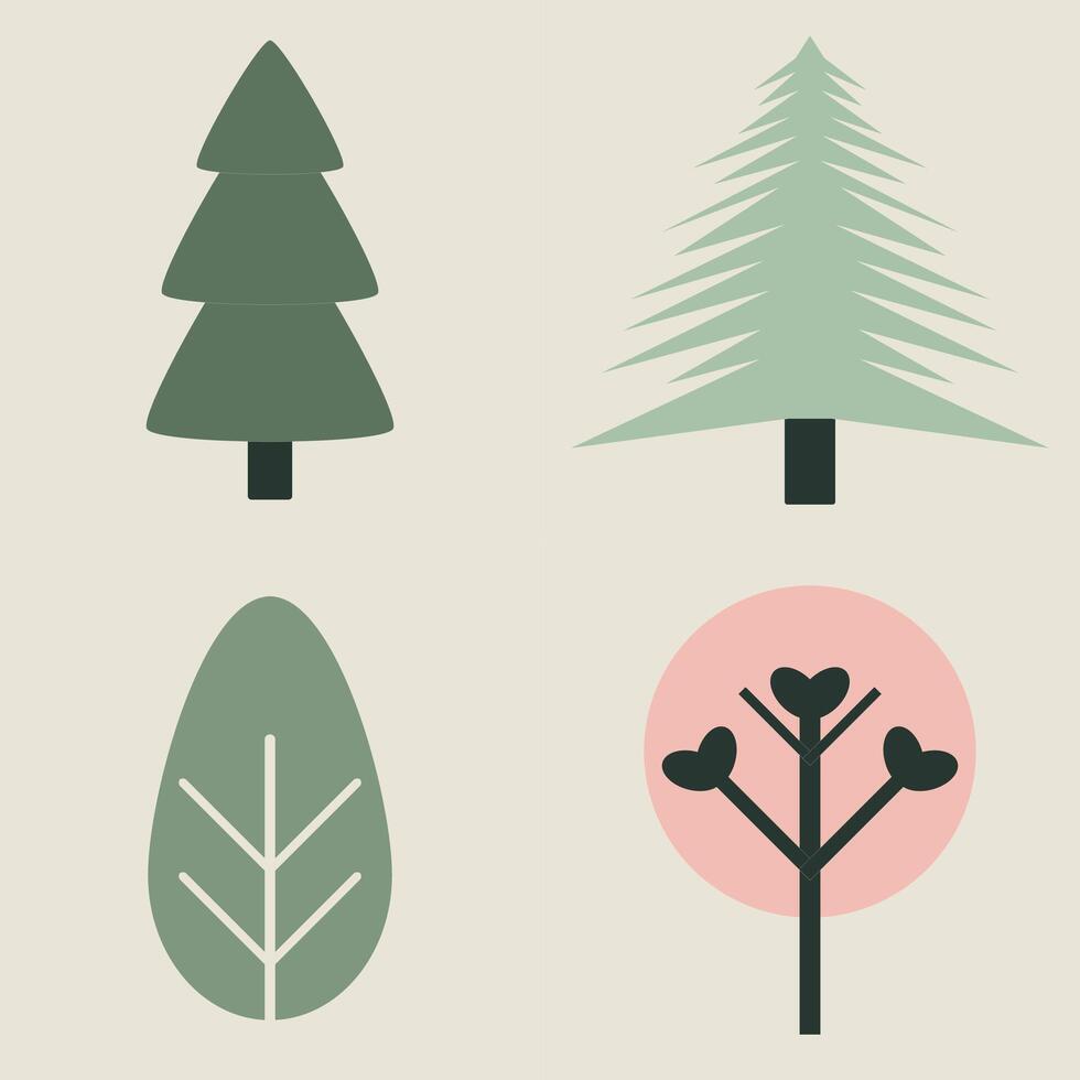 Abstract forest icons in flat style combining soft pastel hues and modern shapes for nature inspired branding concepts vector