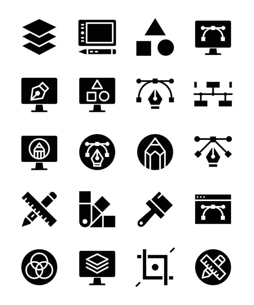 Graphic design icons representing creative tools and processes vector
