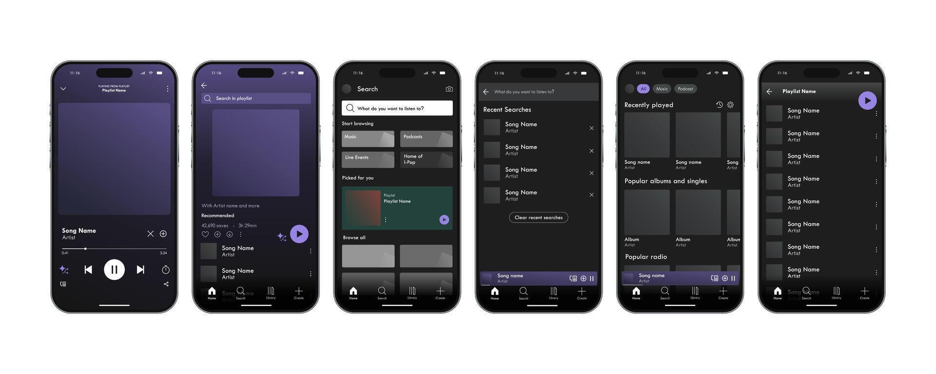 Music Application Modern UI, Blank Template. Streaming Platform User Interface Mockup illustration vector