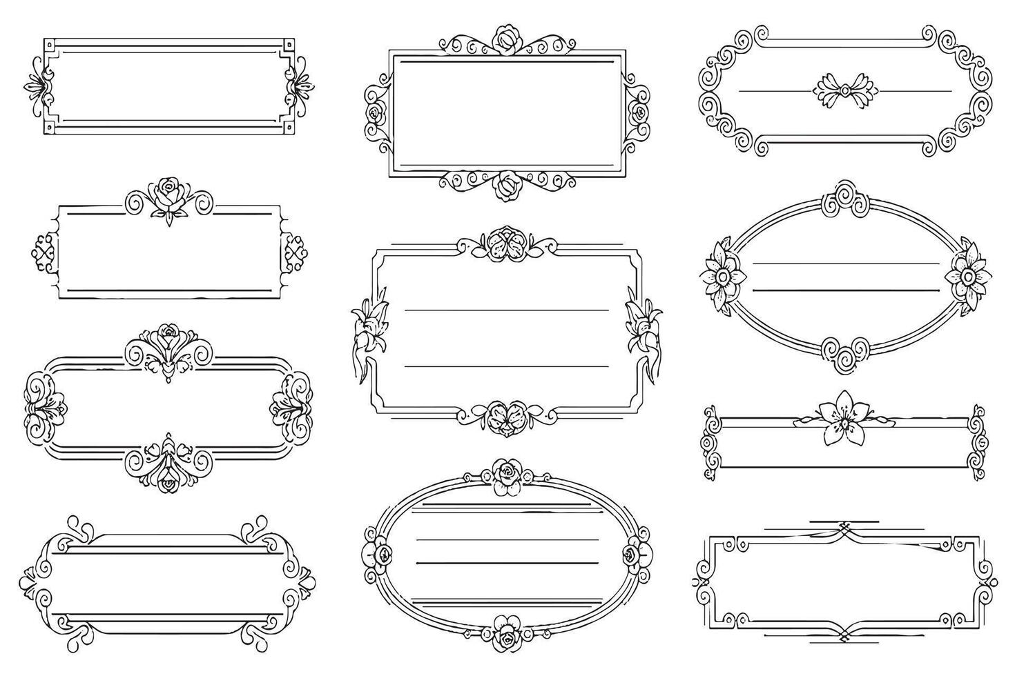 Set of Vintage Floral and Scroll Frames - Elegant Horizontal Label Borders vector