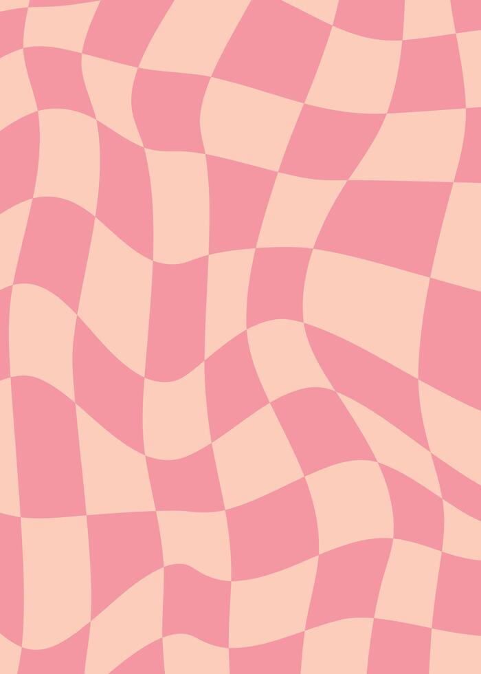 Pink Wavy Checkerboard Background . Retro Geometric Pattern vector