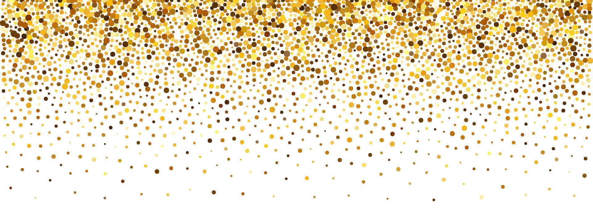 Confetti gold dot background with glitter particles falling downward. Scattered circles, specks and round spots in golden, yellow and brown shades. gradient pattern with decreasing density. vector