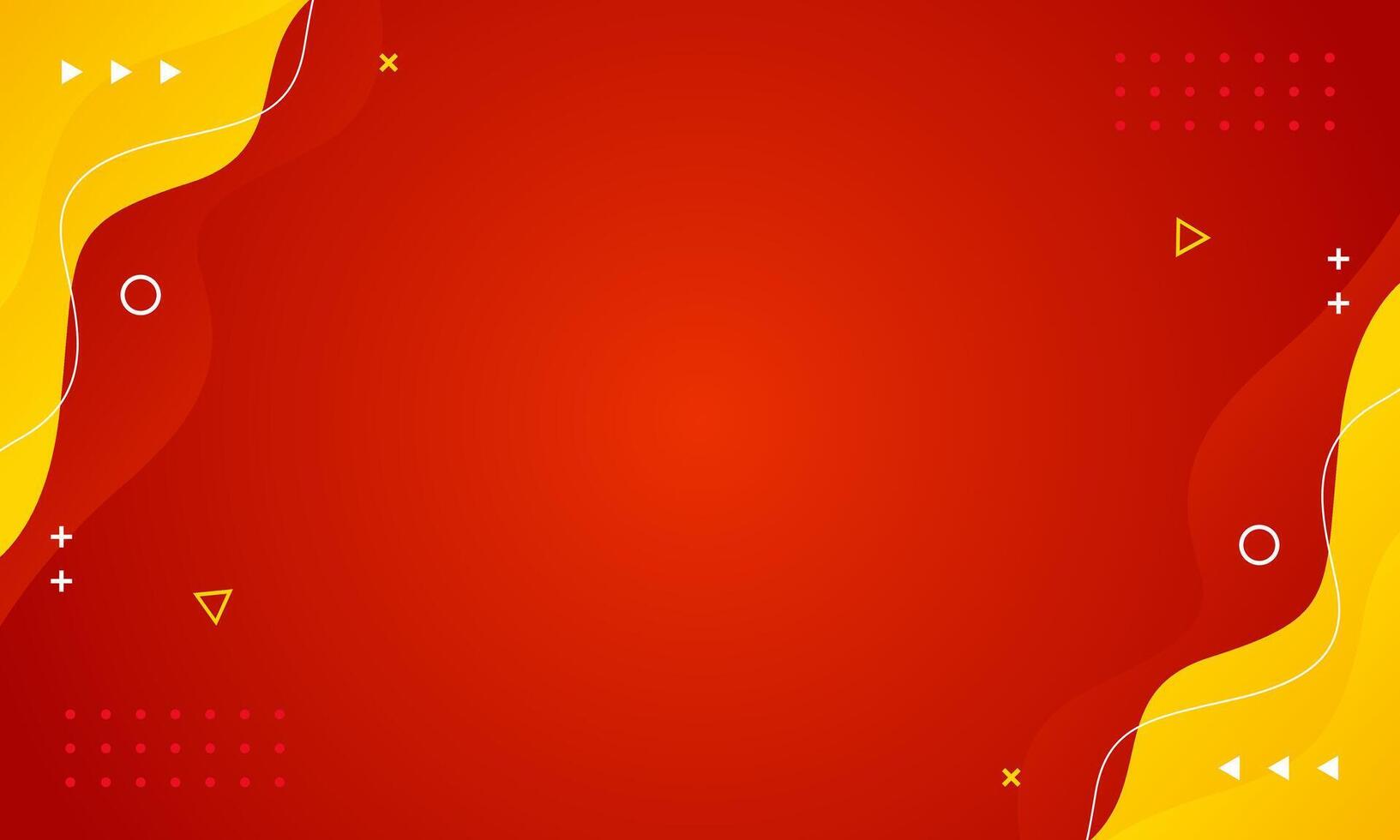 Abstract red and yellow wave background with geometric shapes and lines vector