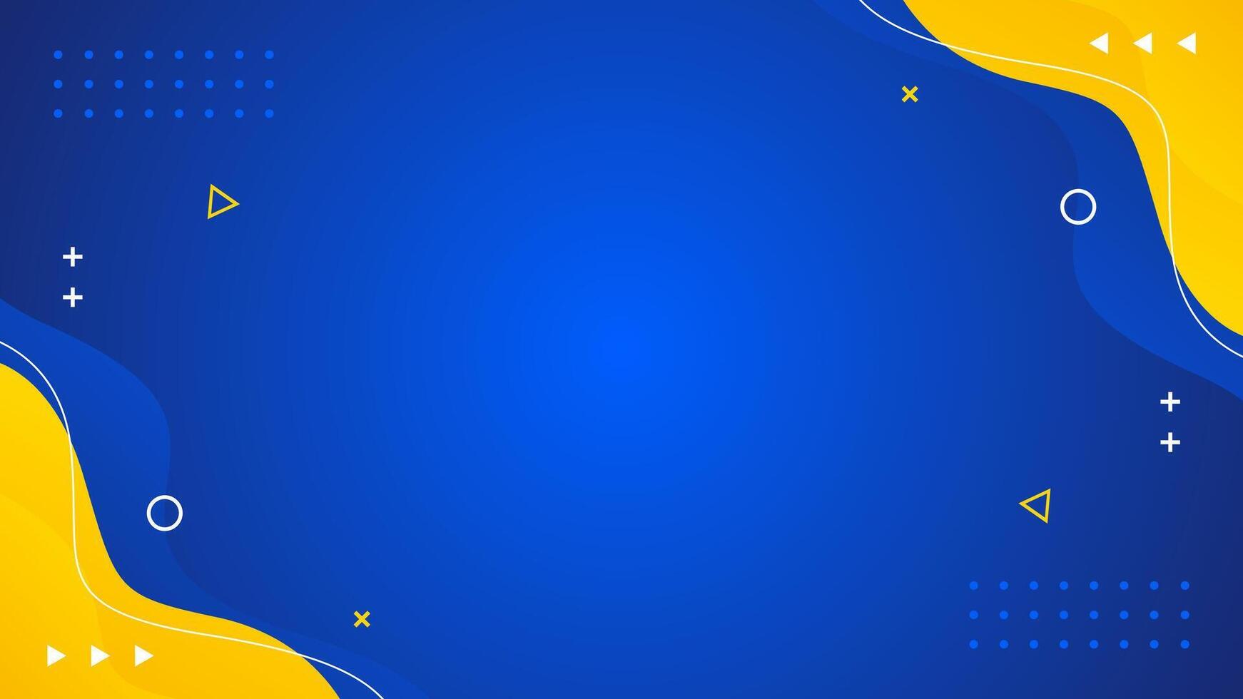 Abstract blue and yellow wave background with geometric shapes and lines vector