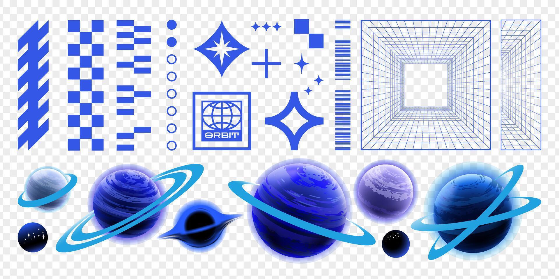 Transparent Elements Set With Planets Stars and Grid Graphics vector