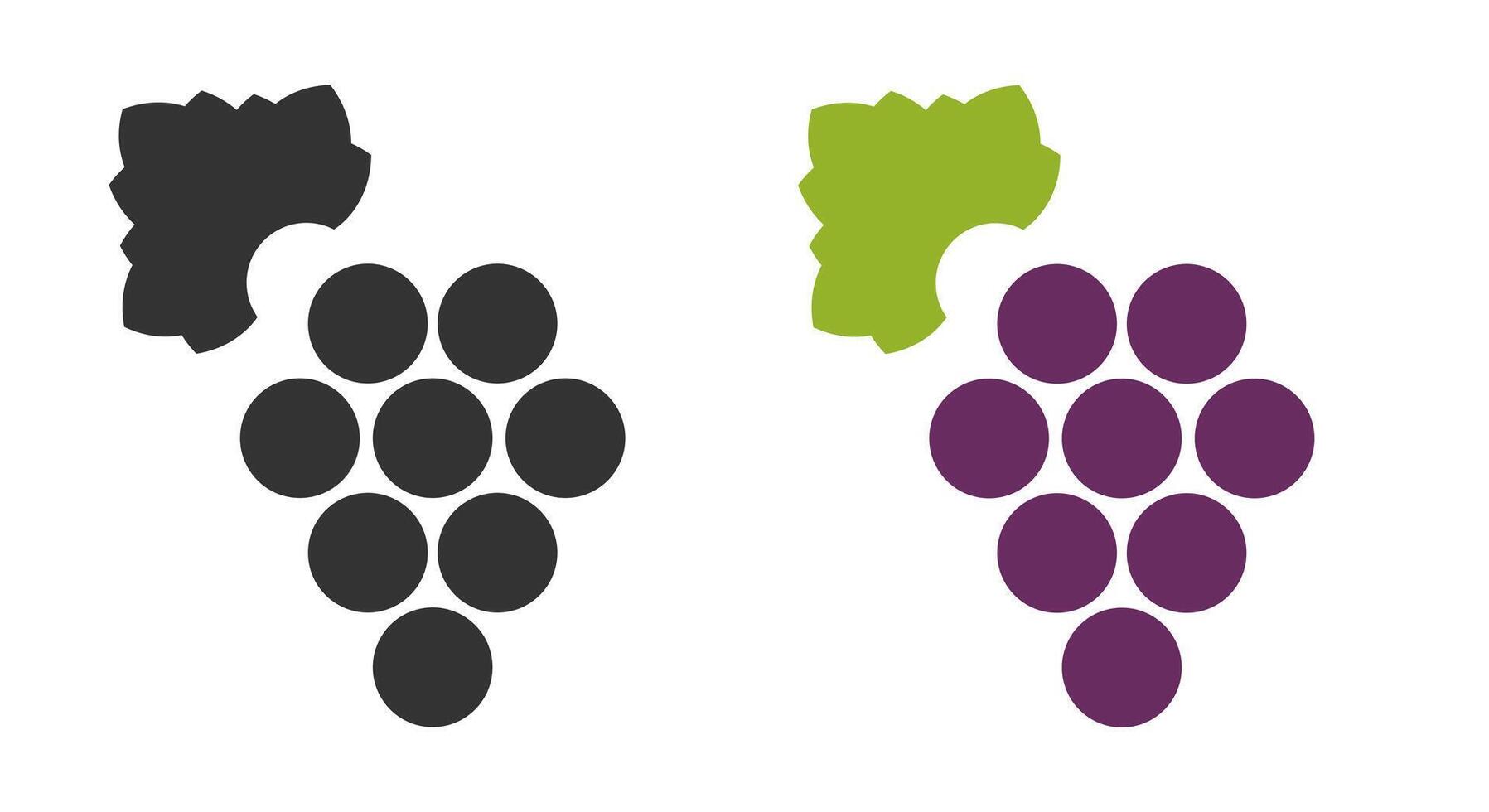 Set of line icons depicting grapes in various colors, featuring black, green, and purple designs. These icons can serve multiple purposes in graphic design and branding. vector