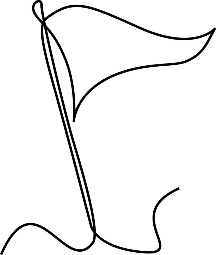 A single continuous line drawing of a waving flag on a pole. Minimalist black and white illustration on a white background. vector