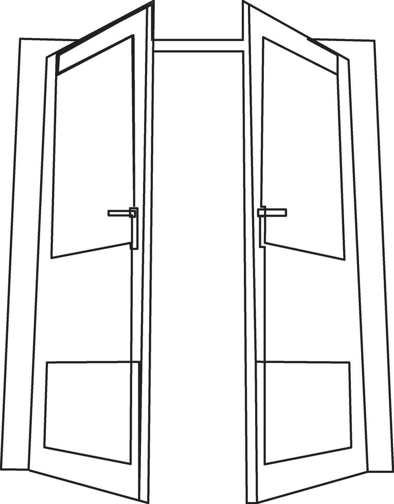A line drawing of two open doors facing the viewer. vector