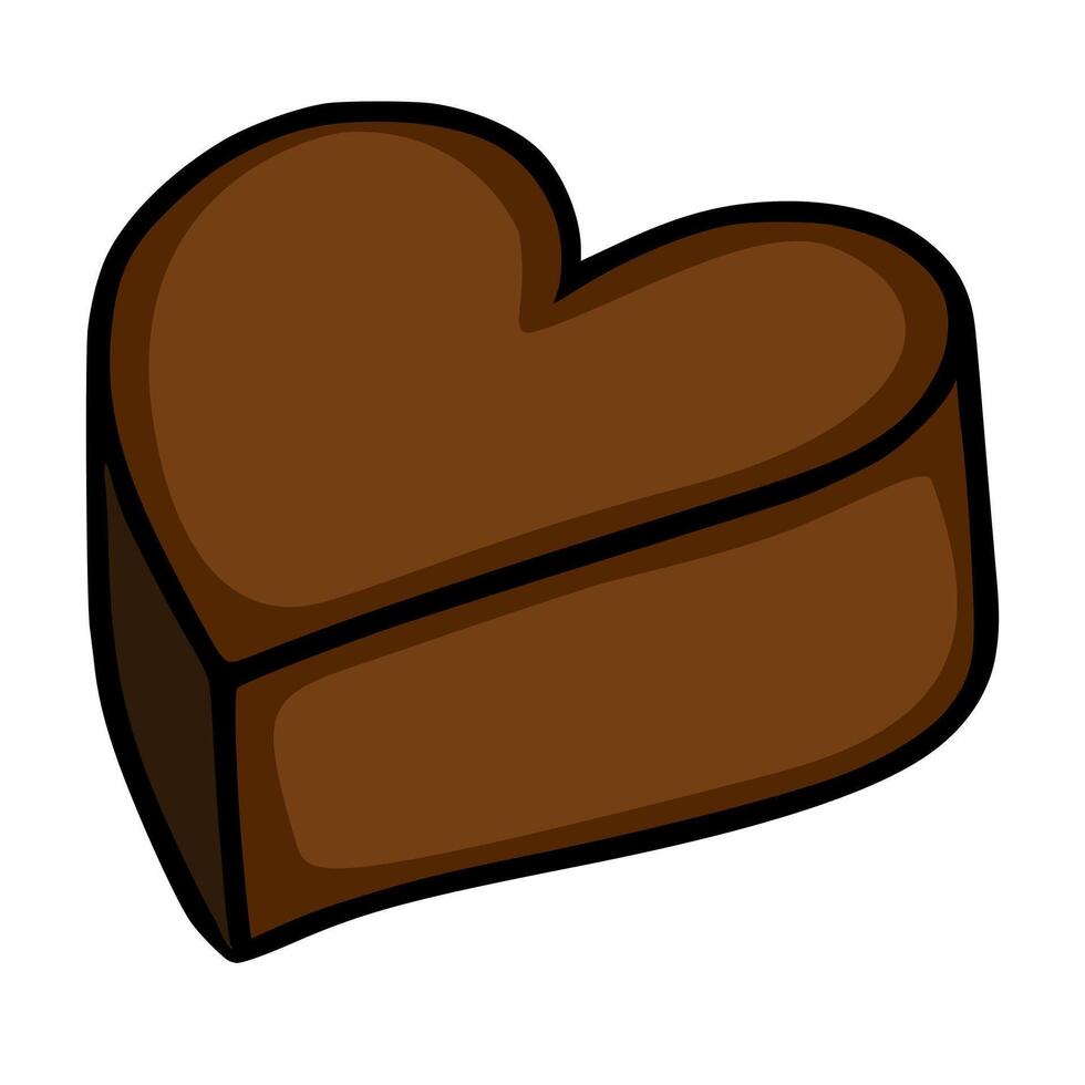 Simple illustration of a heart-shaped chocolate candy with a dark outline and subtle shading, isolated on a white background. vector