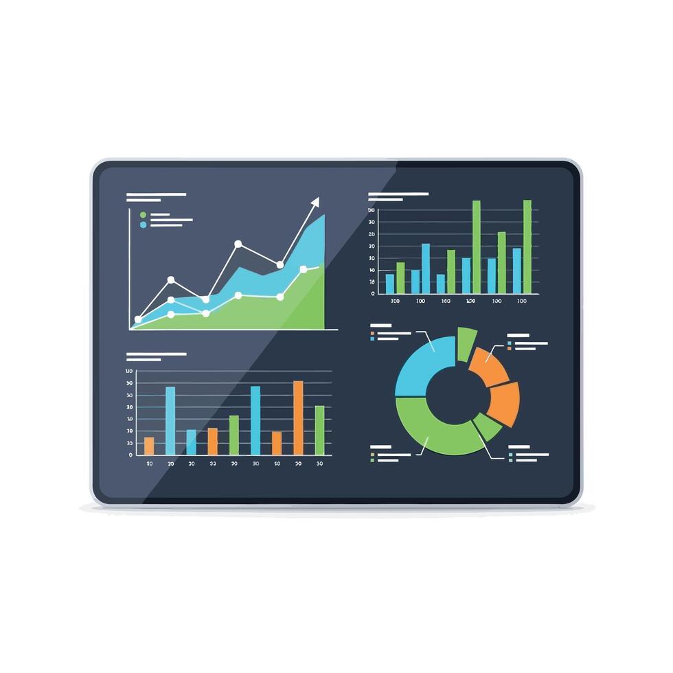 visualizante datos cartas y gráficos en un tableta pantalla vector