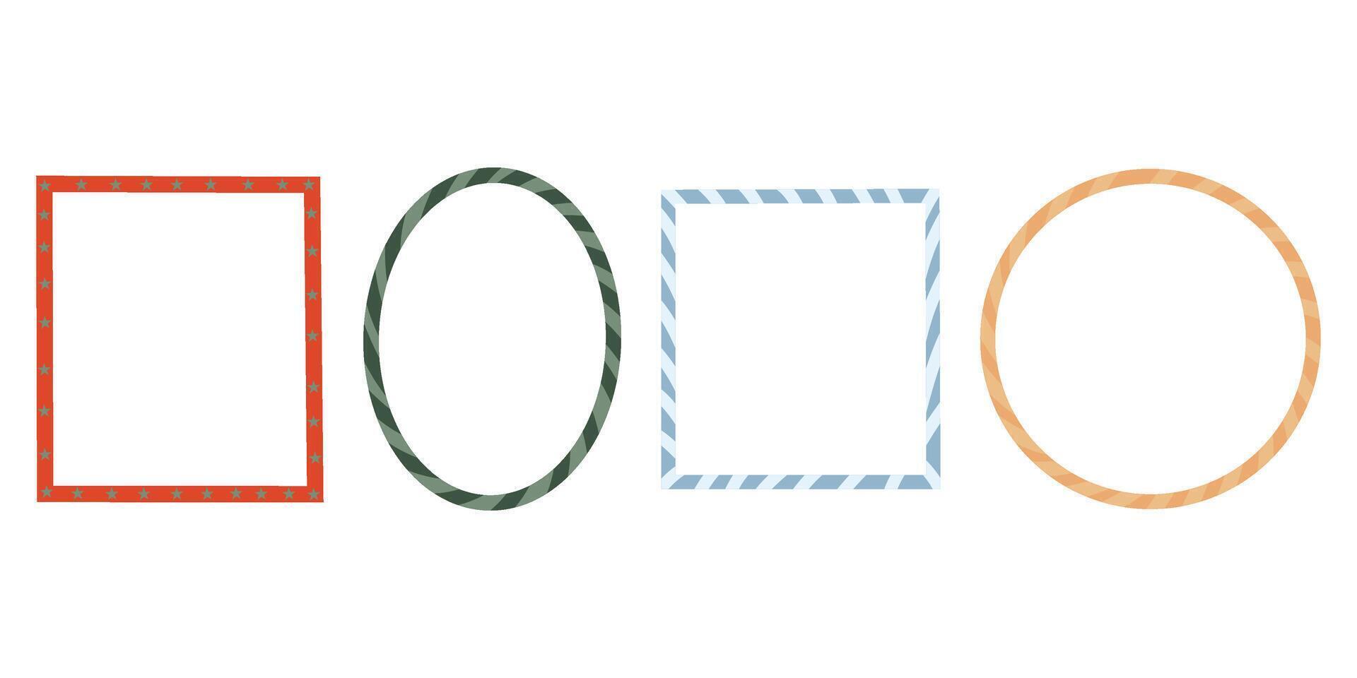 Square and circle borders set. Ornament frames collection. Colored borders vector