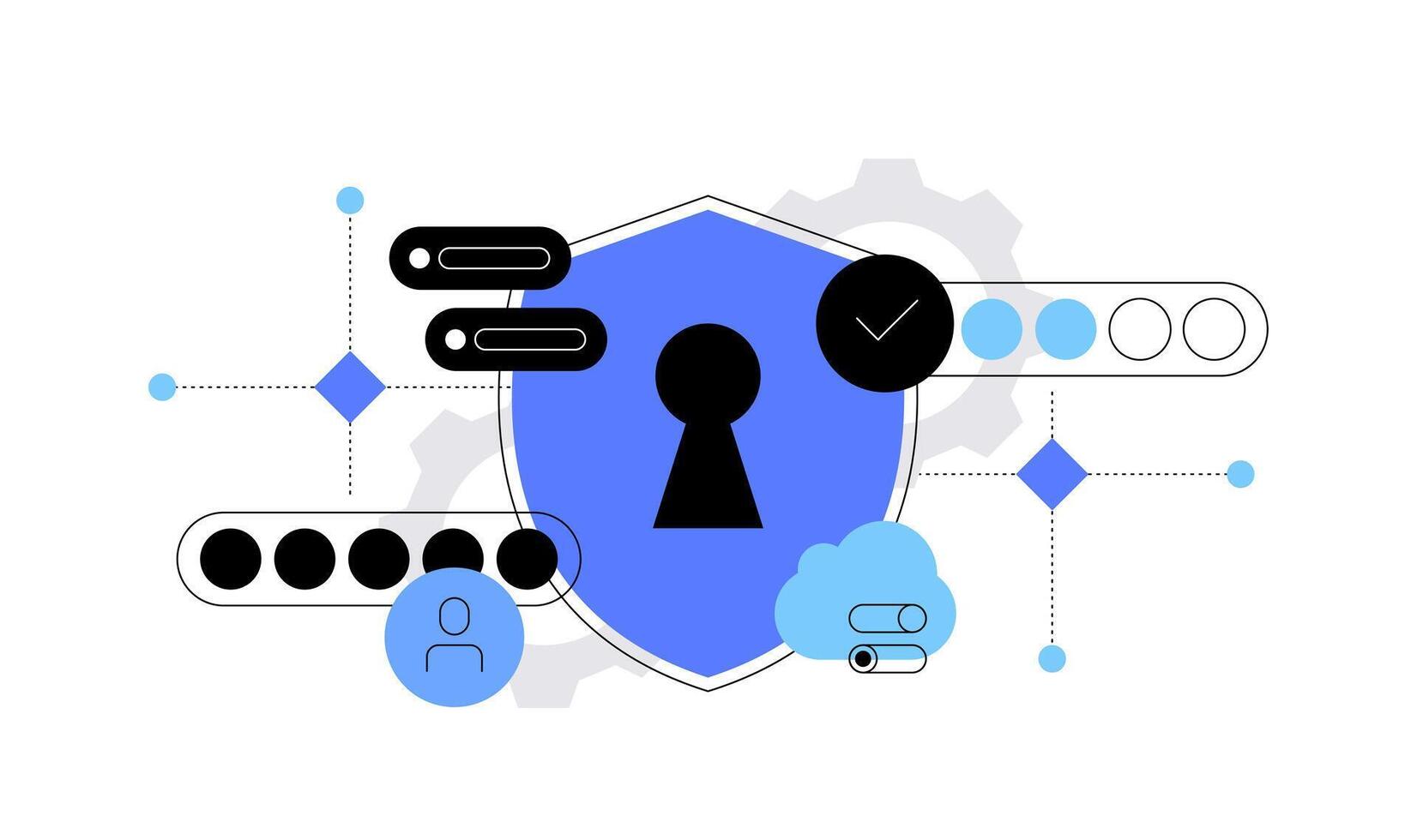 Internet connection and cyber security. Shield with digital elements vector