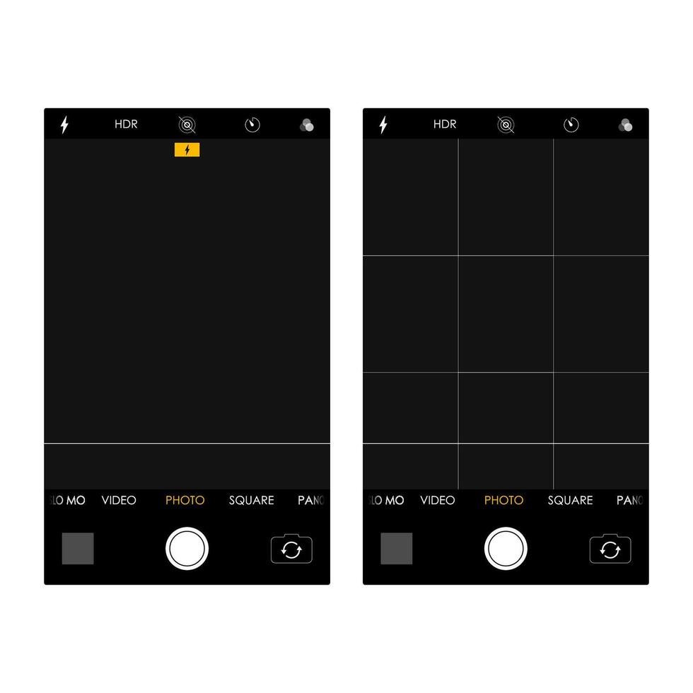 User interface of camera viewfinder. Focusing screen in recording time. Gallery, hdr, quality, image stabilization icon, ui. illustration flat style vector
