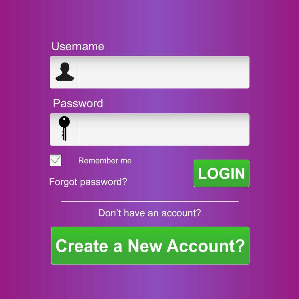 Modern web application login form template with username and password design vector