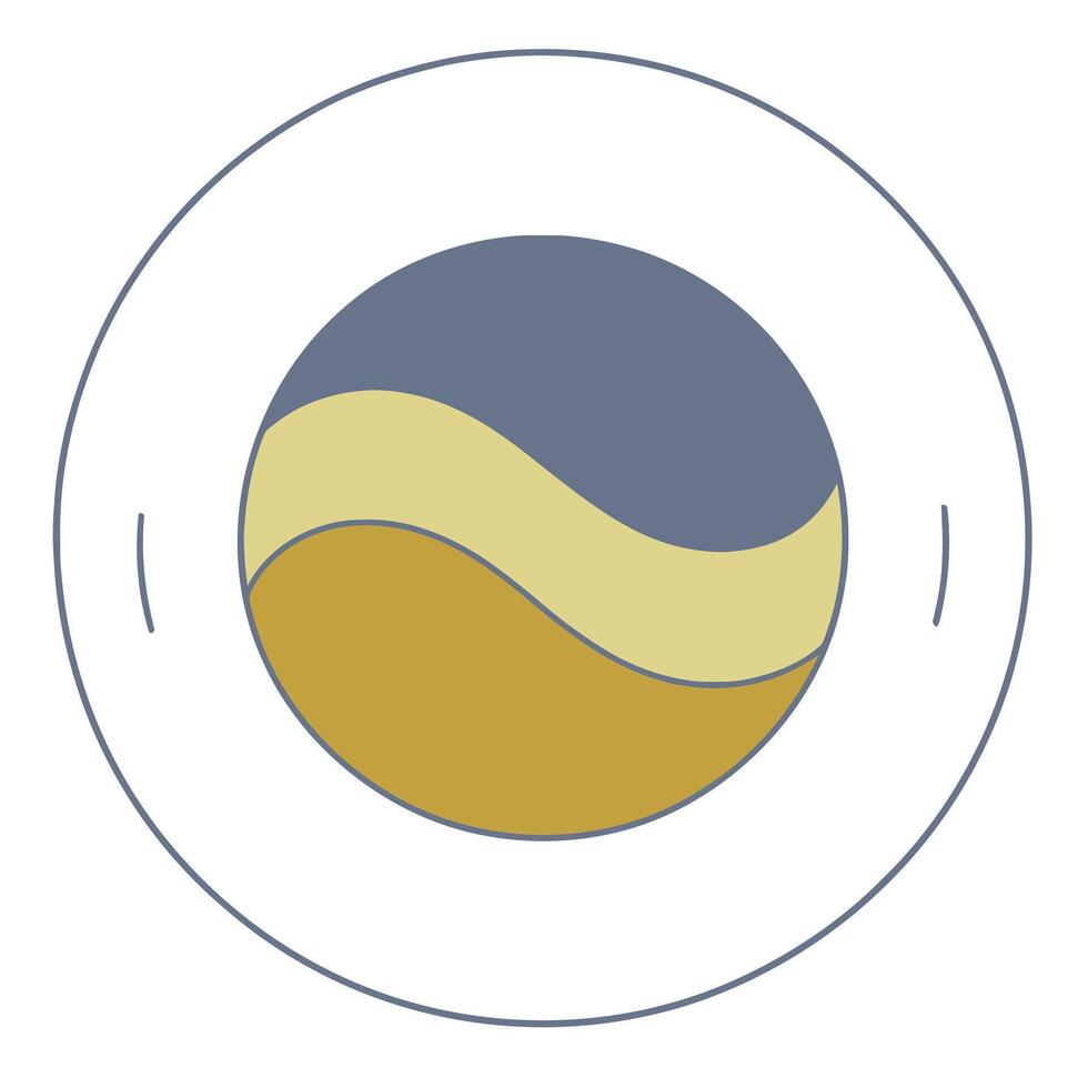Abstract swirling wave design element. Circular icon with flowing curves in blue and gold tones. Smooth dynamic shape. Modern graphic representation of balance and harmony. vector