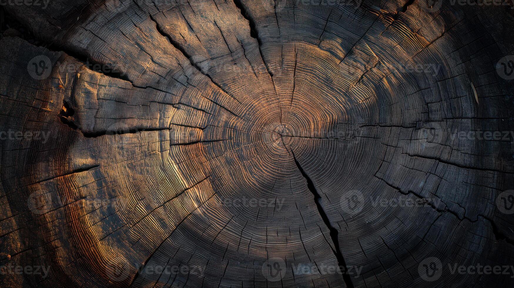 Close up of a weathered tree stump with textured wood grain patterns photo