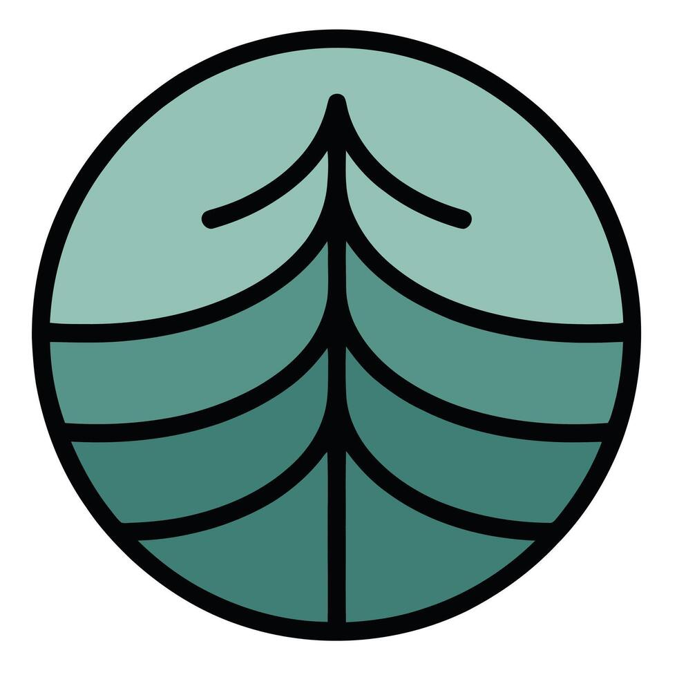 Stylized pine tree illustration set in a circular frame. Simple forest icon featuring an evergreen conifer. Abstract green tree design suitable for nature or outdoor themes. vector