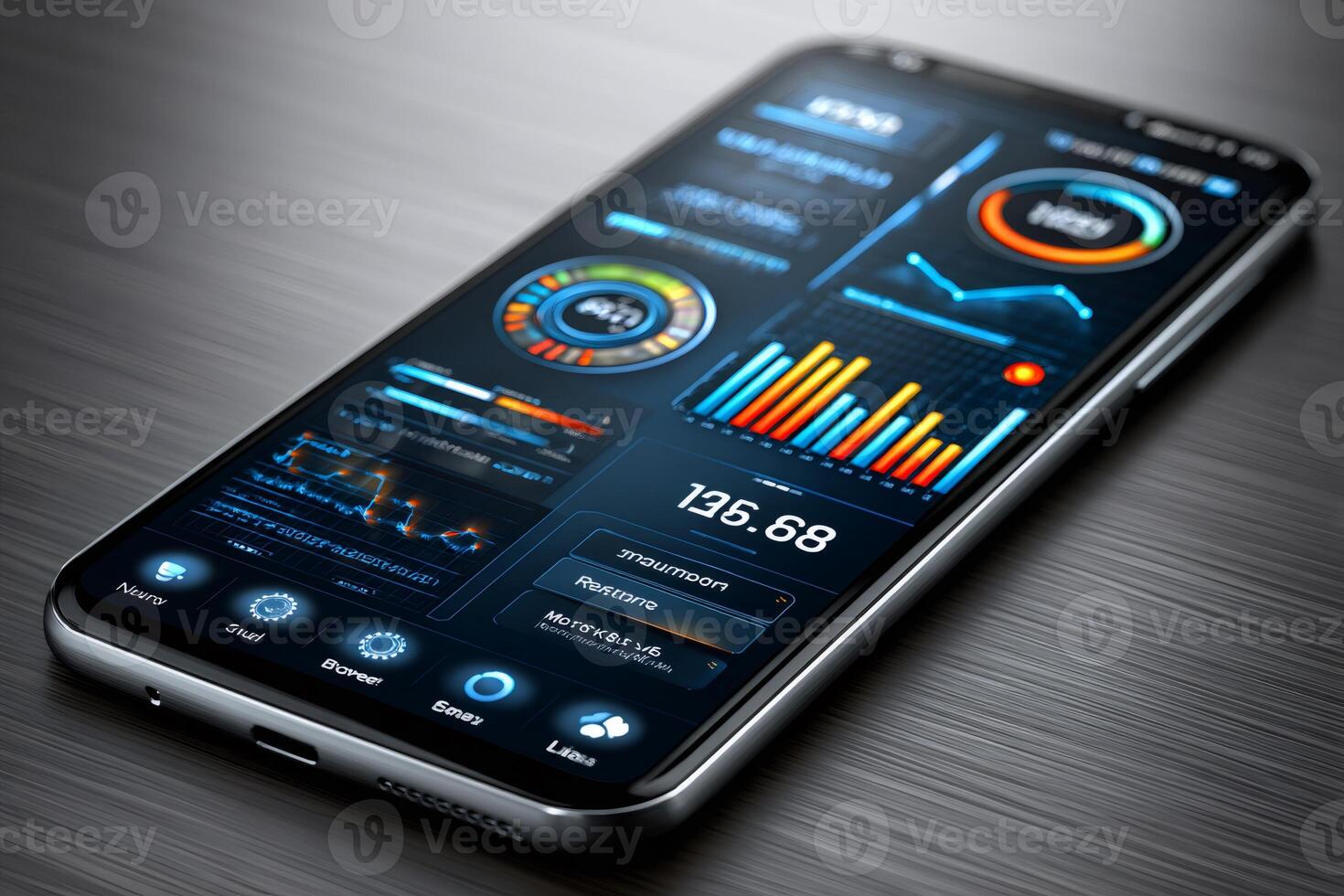 Smartphone displaying financial business data analytics dashboard photo