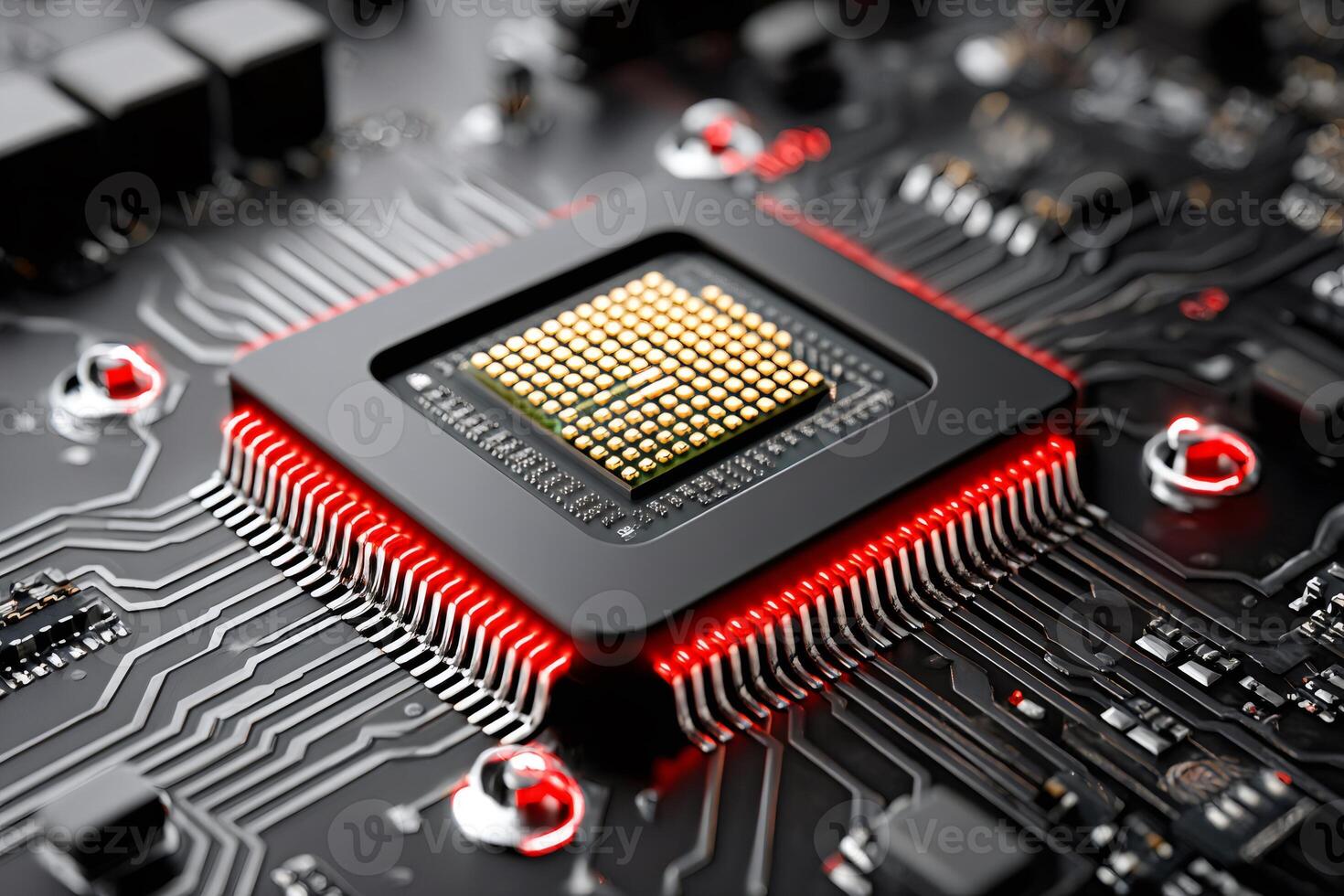 Computer processor unit operating on circuit board photo