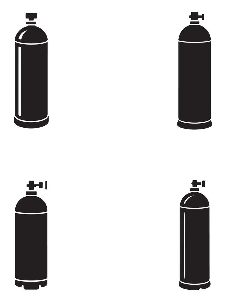 Complete oxygen cylinder set with medical and industrial applications graphics vector