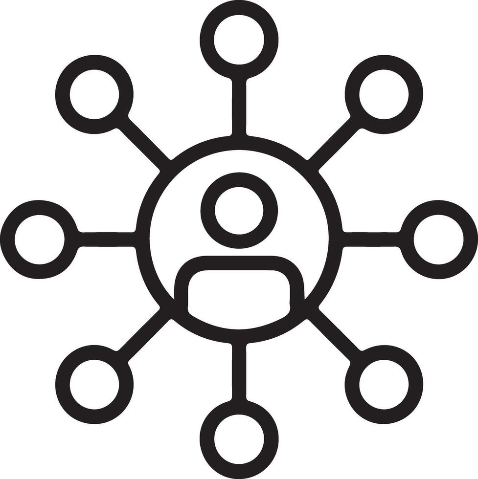 Centralized person icon connected to multiple outer circles representing network or community vector