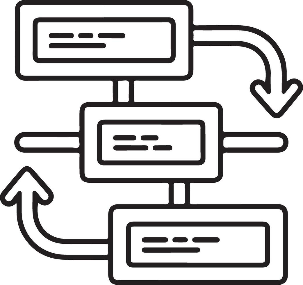 Simple flowchart icon representing data flow and process connections vector