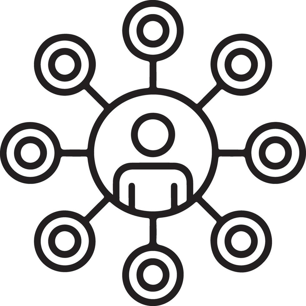 Centralized network connection with a person at the core and radiating connections vector