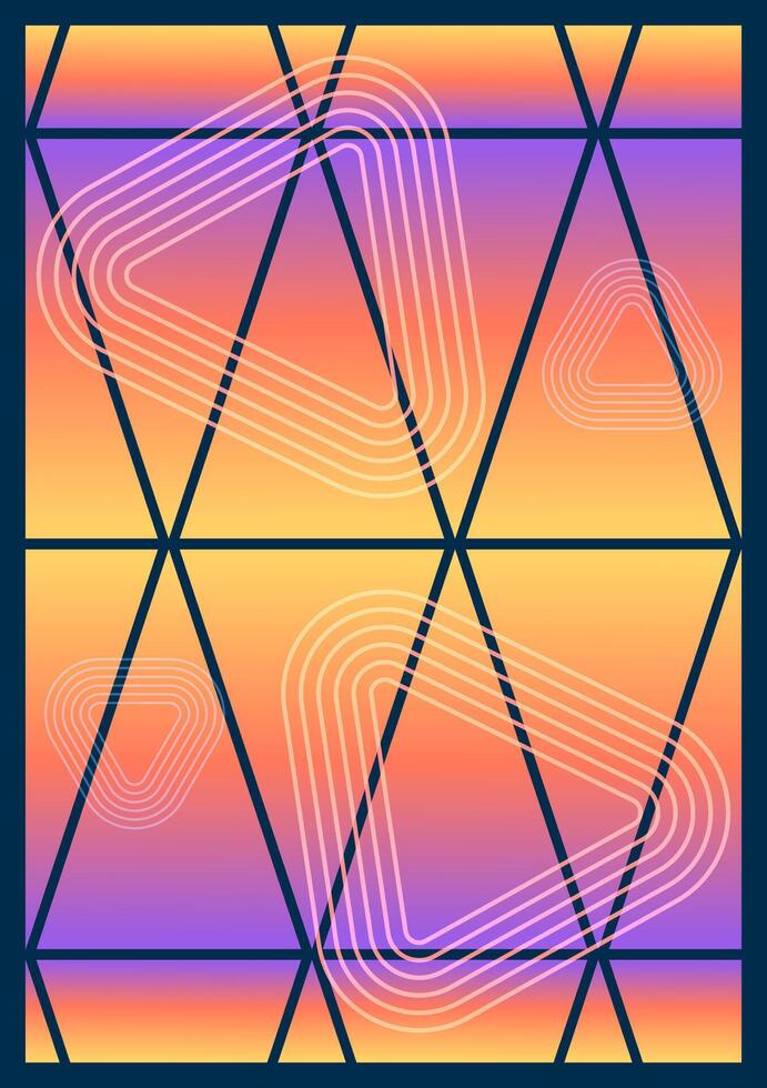 Geometric abstract poster triangular grid gradient panel and rounded track lines vector