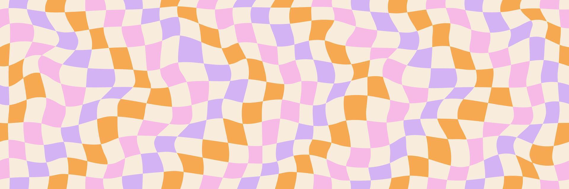 Abstract wavy Y2K-style seamless pink, orange and purple background. A retro checkerboard pattern with a groovy vibe, perfect for graphic design projects and textures. vector