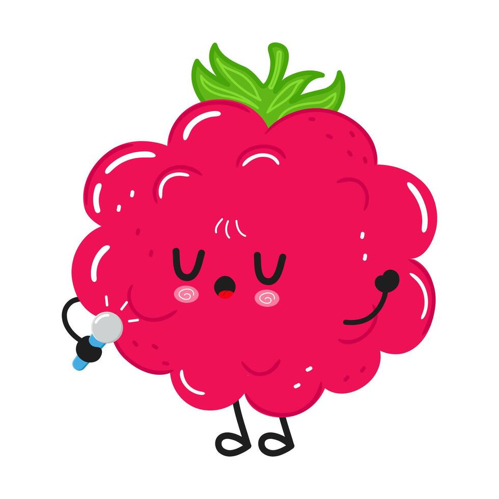 Raspberry fruit character singing with microphone vector