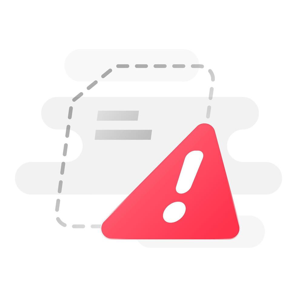 illustration of document silhouette with exclamation mark. delete warning, permanent file deletion alert, removal confirmation message. for app interface, website popup, system notification design vector